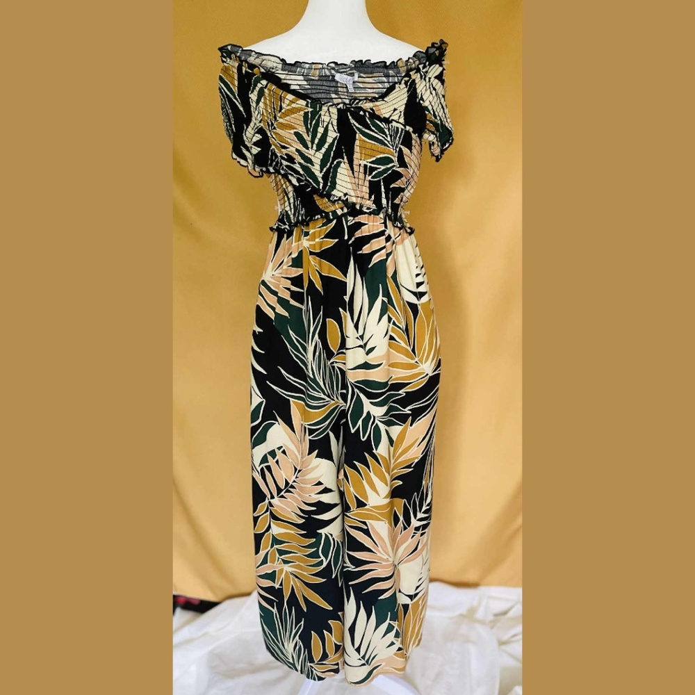 Patrons of Peace Off The Shoulder Hawaiian Jumpsuit Romper Wide Leg Summer M - S